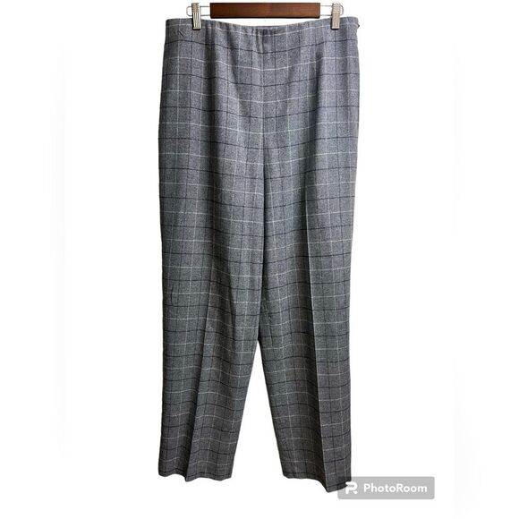 VTG Talbots Wool Grey Plaid Pleated Ankle Dress Pants Academia Librarian SZ 14 - Picture 1 of 4